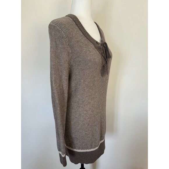 TOAD & CO Mitchell Tunic Sweater Size Medium Brown Lace Up Lambswool Nylon Blend - Picture 4 of 7